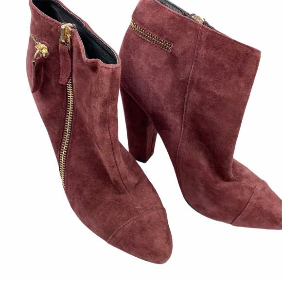 ALDO Maroon Suede Zipper Heeled Booties 6 - Picture 3 of 9